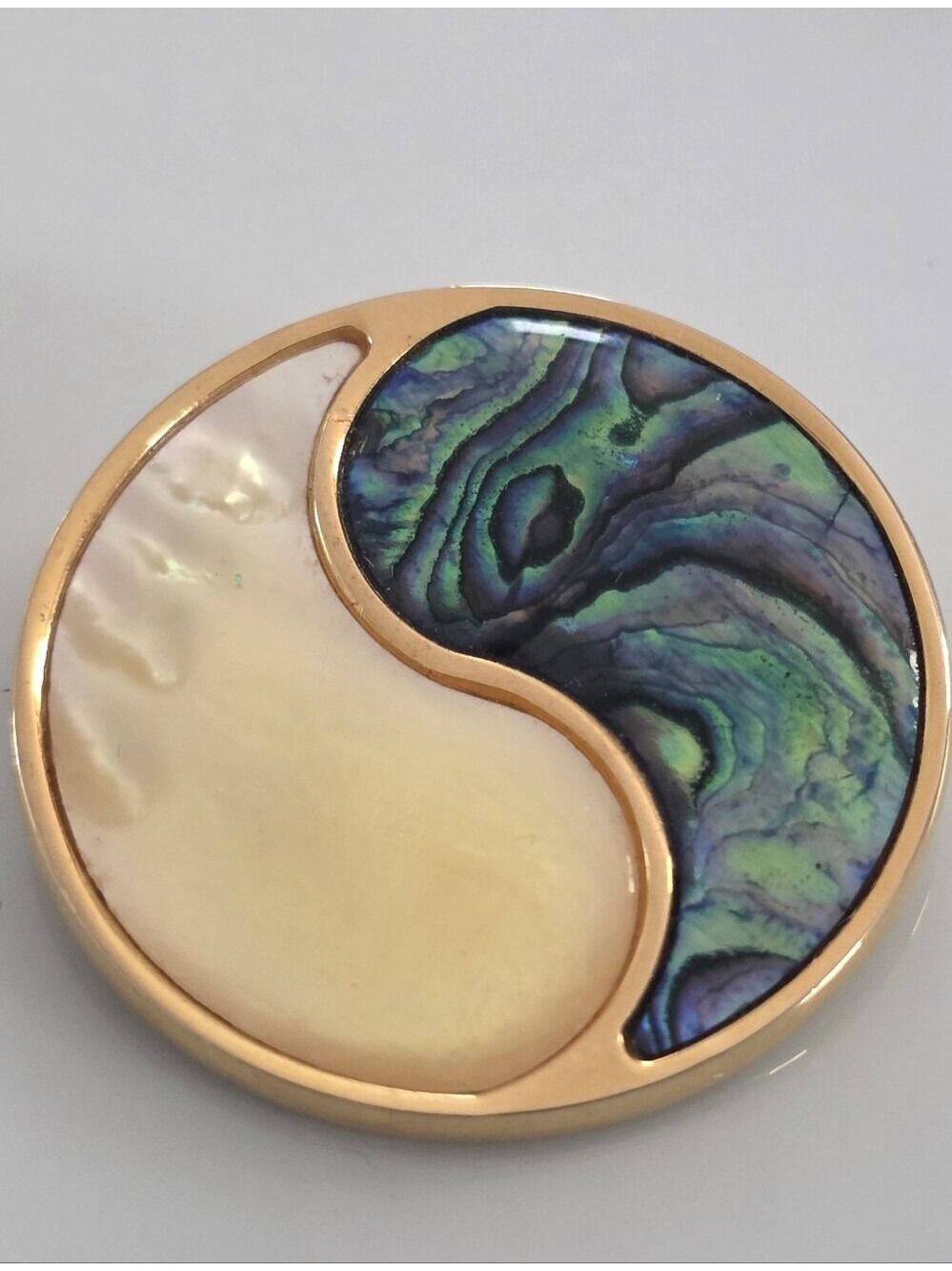 Yin Yang Symbol Abalone Shell Brooch
